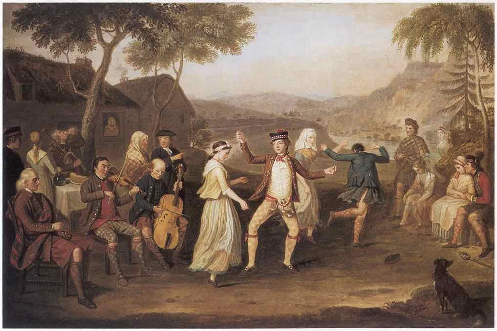 A crowded eighteenth-century Highland wedding scene