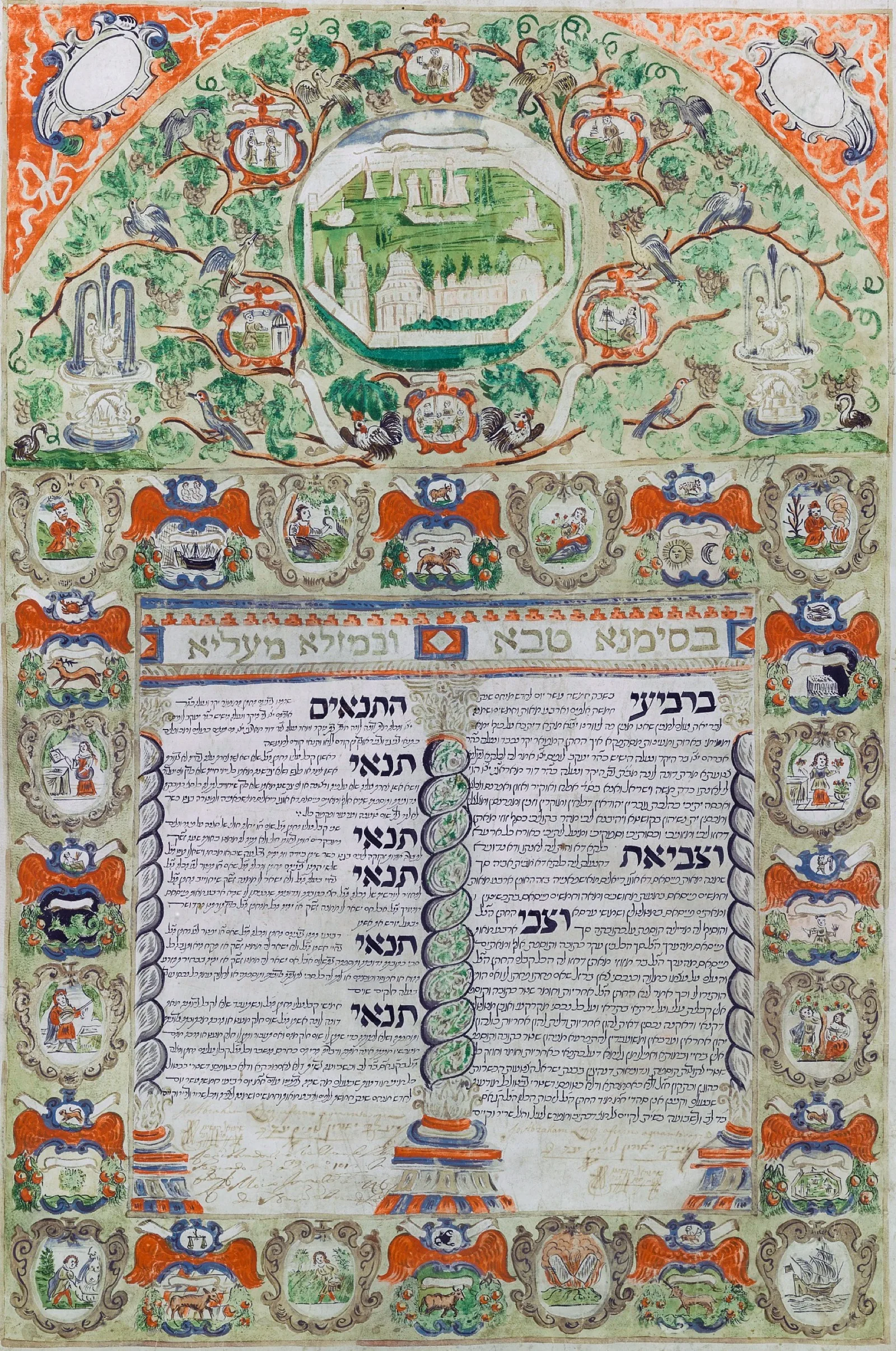 An illuminated marriage contract with painted borders