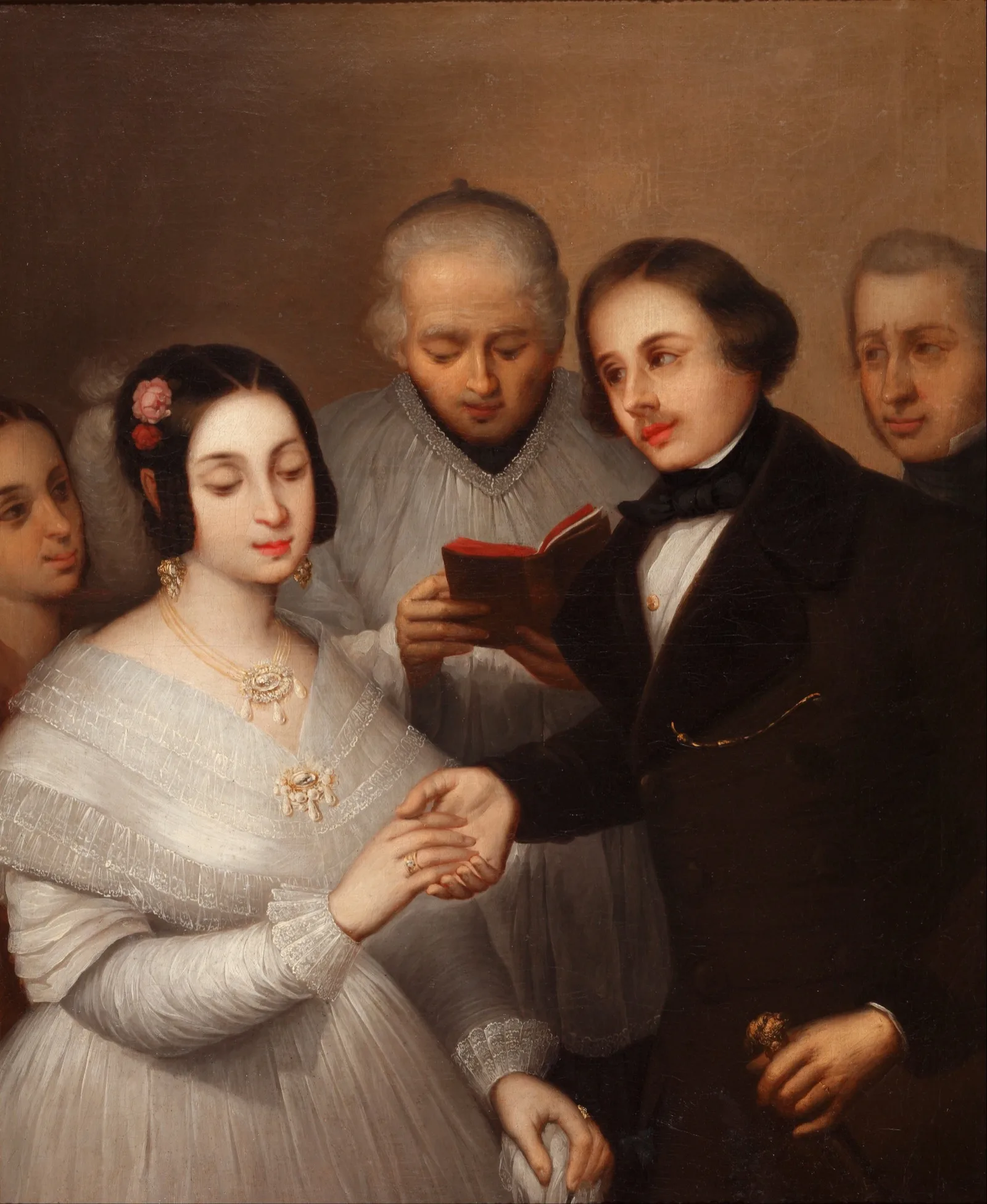 A painting of a young Spanish couple at their wedding, 1830
