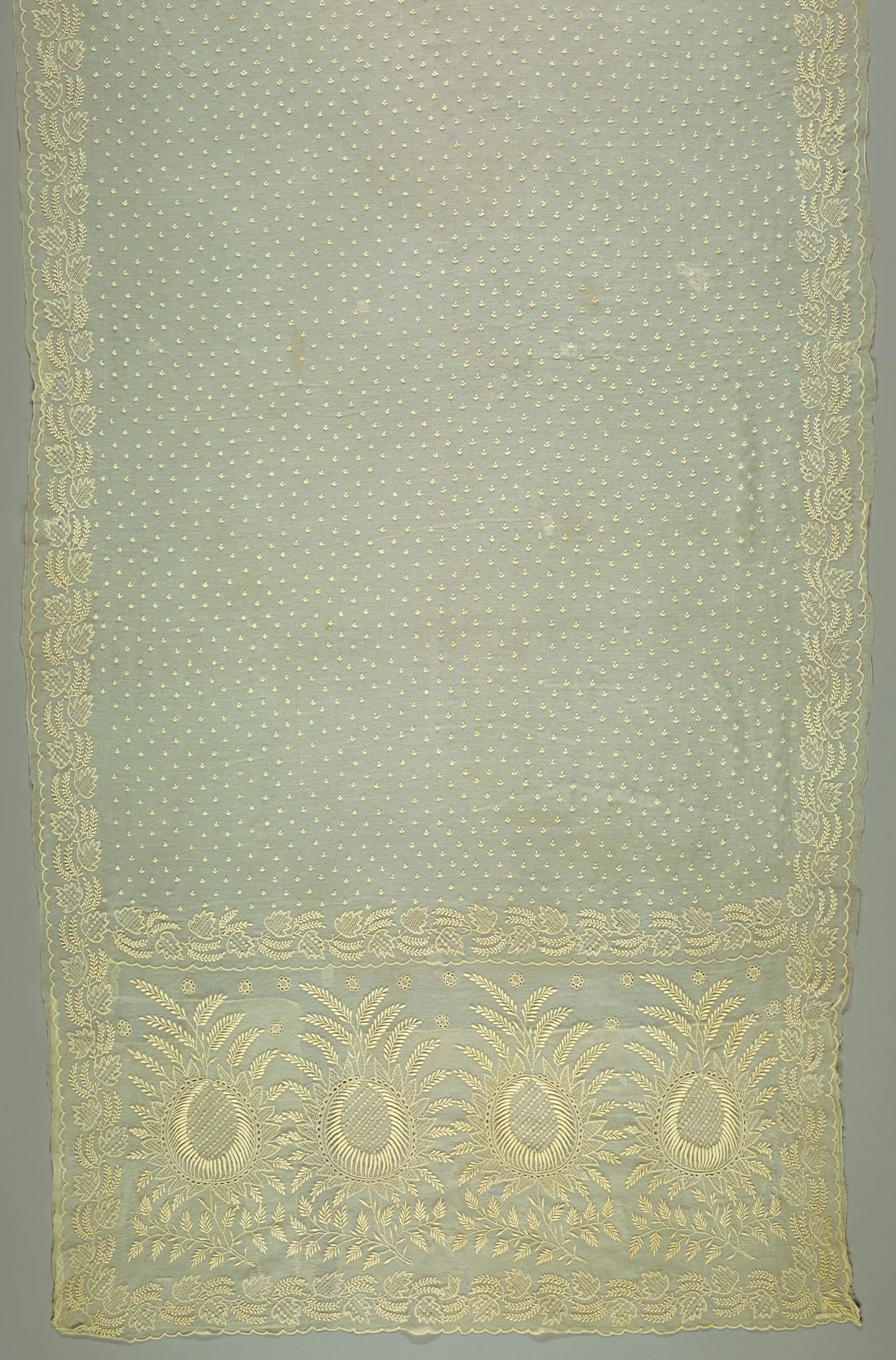 A white cotton wedding veil embroidered with dots, 1820